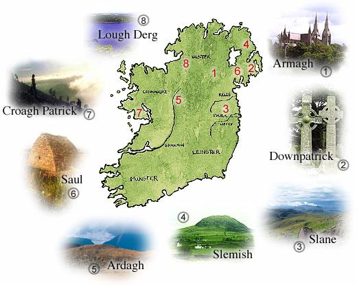 Map of key places in Saint Patrick's life